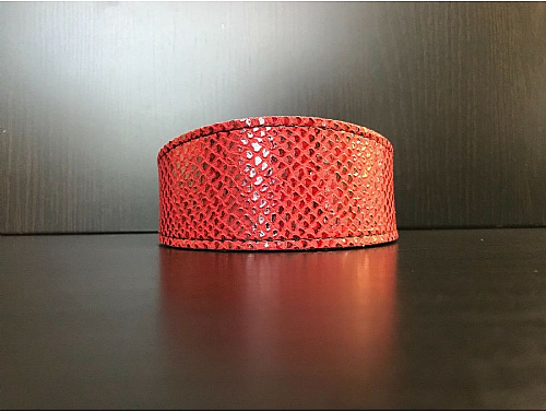 Lined Red with Shiny Pattern Fabric - Whippet Leather Collar - Size M